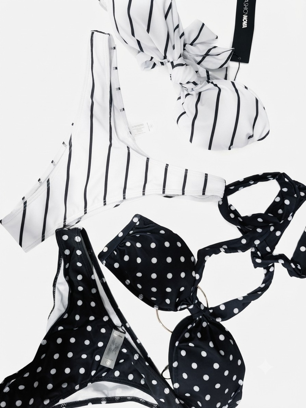 2x Fashionnova Black Polka Dot & White Stripe Bikini Set Size Small